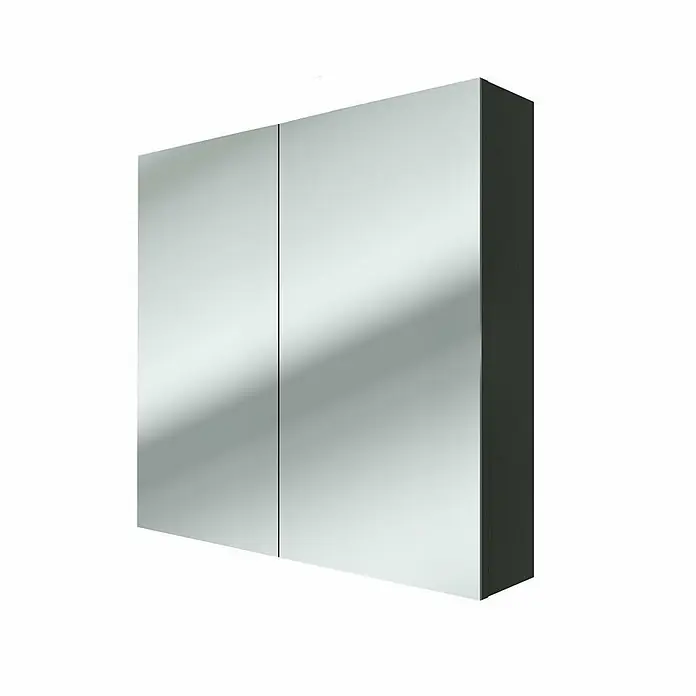 AcquaVapore Spiegelschrank Fertigdusche City-SPS-B080-F07-LED - B x H: 16 x 75 cm - Zweitüriger Spiegelschrank für das Badezimmer mit dunkelgrauer Seitenwand.