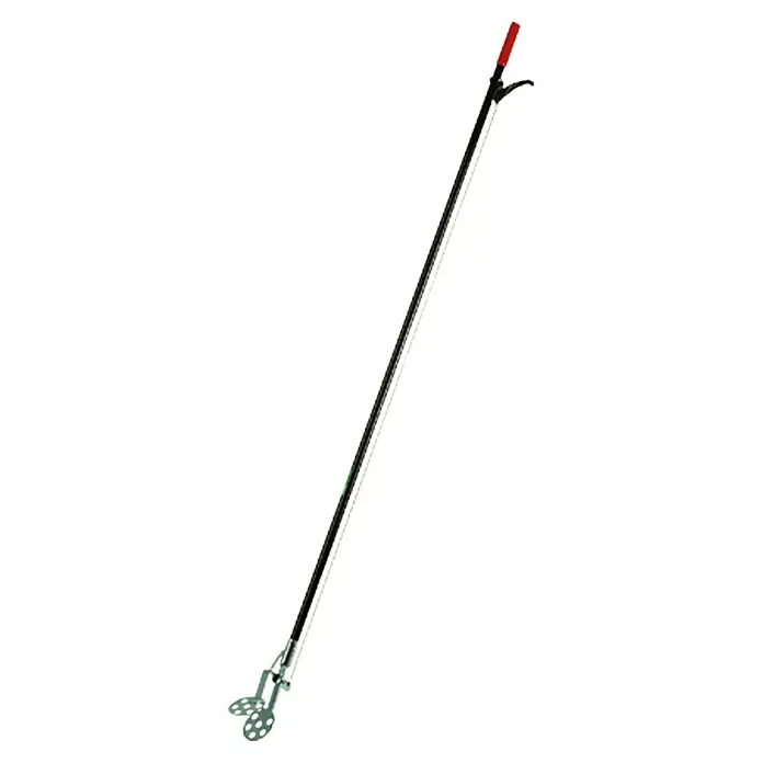 Freund Victoria TeichzangeLänge: 128 cm, Mit Greiftellern - Eine Greifzange mit einem roten Griff und silbernen Greifern, ideal zum Aufheben von Gegenständen aus der Ferne. Hilfreiches Werkzeug.