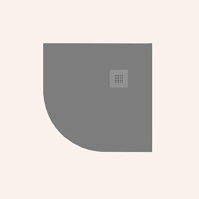 Poalgi Duschwanne Arena - L x B: 90 x 90 cm, Verbundwerkstoff, Concret - Graue Viertelkreis-Duschwanne mit quadratischem Eckablauf.