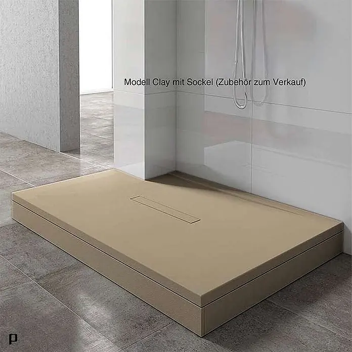 Poalgi Duschwanne Clay - L x B: 120 x 90 cm, Verbundwerkstoff, Beige - Beige Duschwanne 'Clay' mit erhöhtem Sockel und linearem Ablauf.