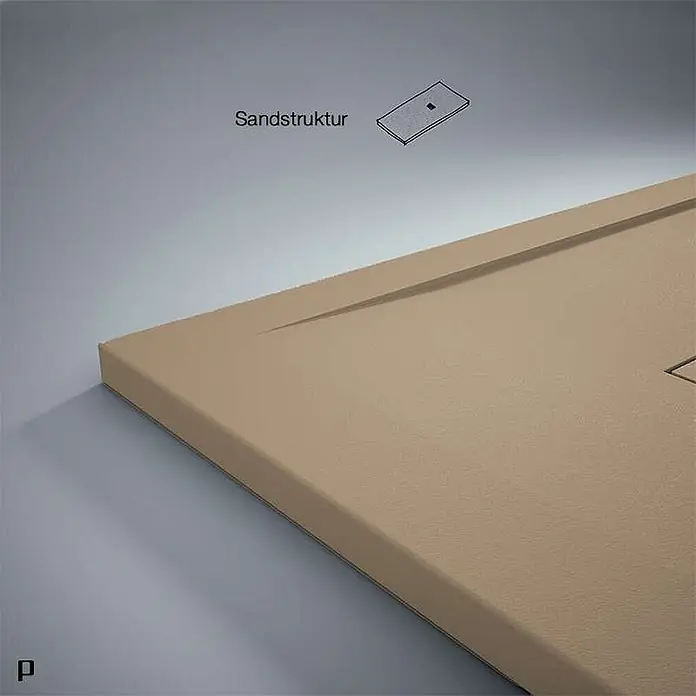 Poalgi Duschwanne Clay - L x B: 120 x 90 cm, Verbundwerkstoff, Beige - Beige Duschwanne mit Sandstruktur und integriertem Ablauf.