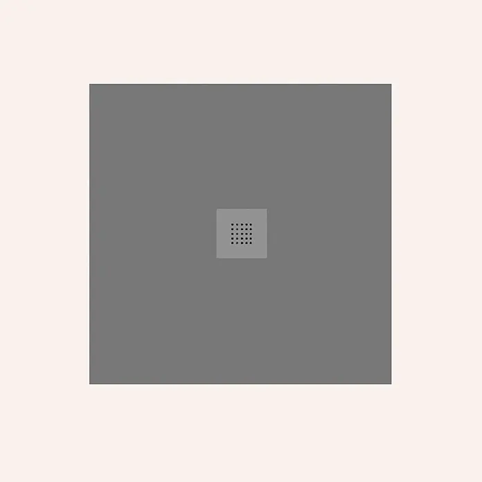 Poalgi Duschwanne Arena SQ - L x B: 120 x 120 cm, Verbundwerkstoff, Grau - Dunkelgraue quadratische Platte mit zentralem hellgrauem Gitter aus schwarzen Punkten.