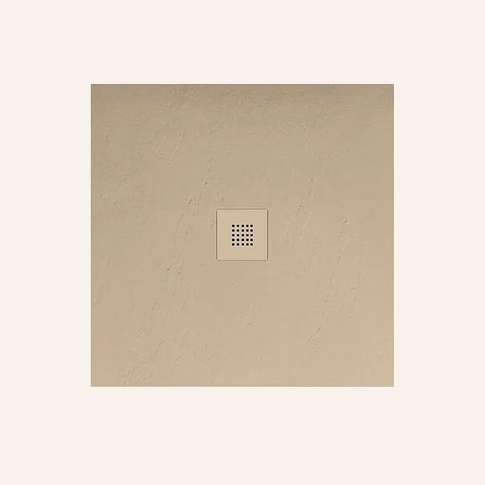 Poalgi Duschwanne Hos's SQ - L x B: 90 x 90 cm, Verbundwerkstoff, Beige - Beige Duschwanne in Steinoptik mit quadratischem Gitterablauf in der Mitte.