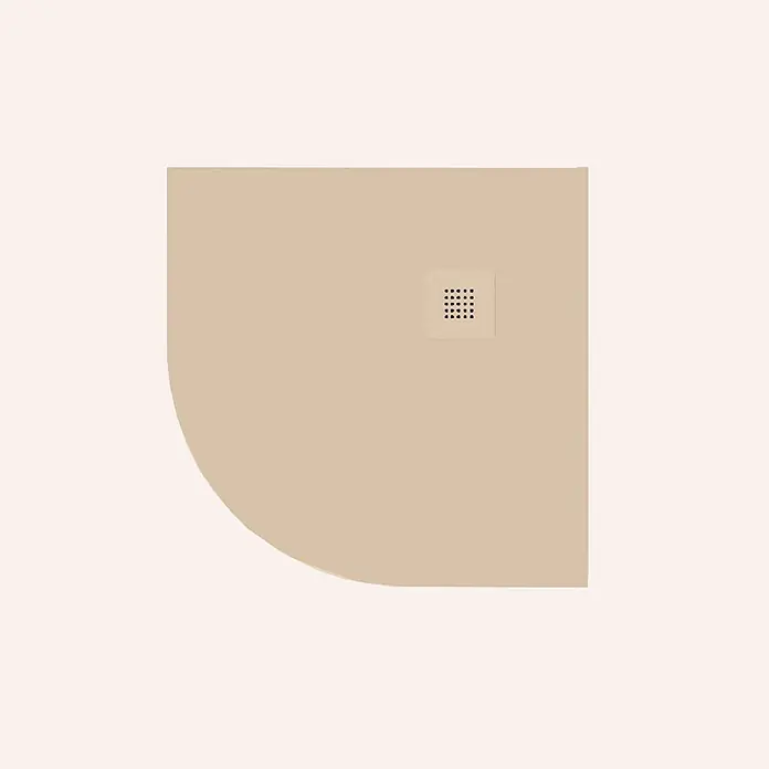 Poalgi Duschwanne Arena - L x B: 90 x 90 cm, Verbundwerkstoff, Perla - Beige Viertelkreis-Duschwanne mit mittigem quadratischem Gitterabfluss.