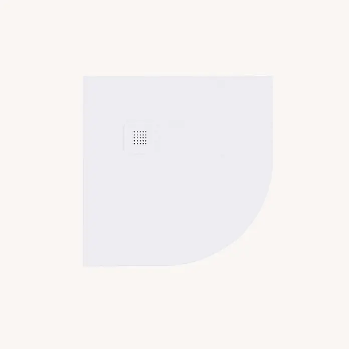 Poalgi Duschwanne Hos's SC - L x B: 80 x 80 cm, Verbundwerkstoff, Blanco - Weiße Viertelkreis-Duschwanne mit zentralem quadratischem Ablaufrost mit kleinen Löchern.