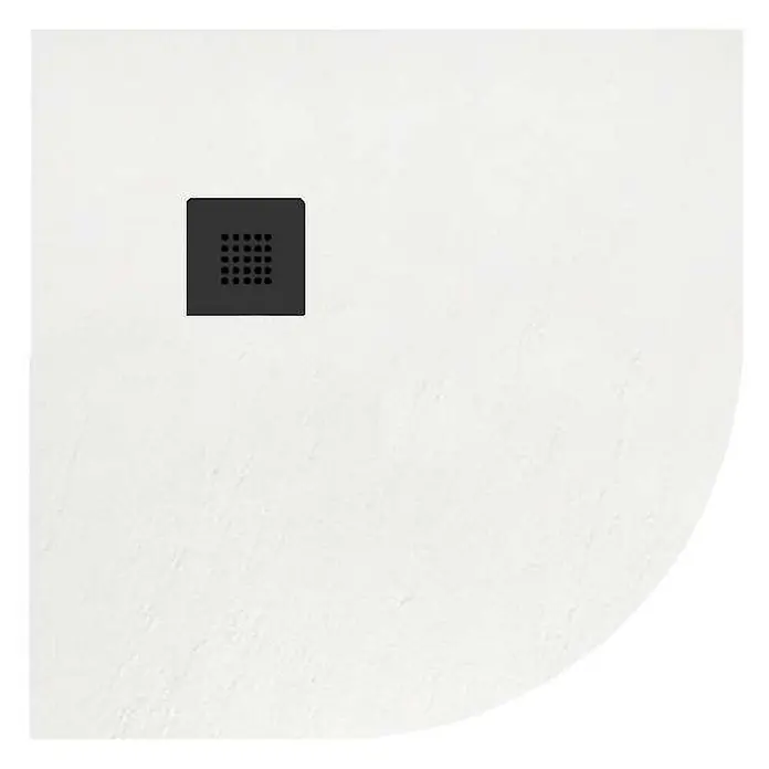 Poalgi Duschwanne Hos's SC HL - L x B: 80 x 80 cm, Verbundwerkstoff, Blanco - Weiße, strukturierte Duschwanne mit schwarzem, quadratischem Ablaufsieb.