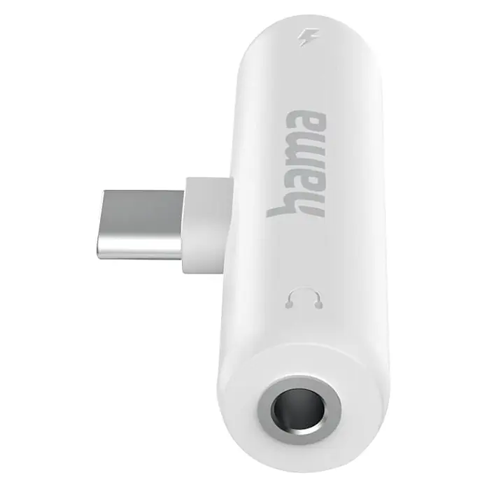 Hama Audio-Adapter 00201723 Audio-Adapter USB-C - 35-mm-Klinke USB-C PD inkl. Ladefunktion -  - Weißer Hama USB-C auf 3,5mm Audio-Adapter mit Kopfhörer- und Lade-Symbolen.