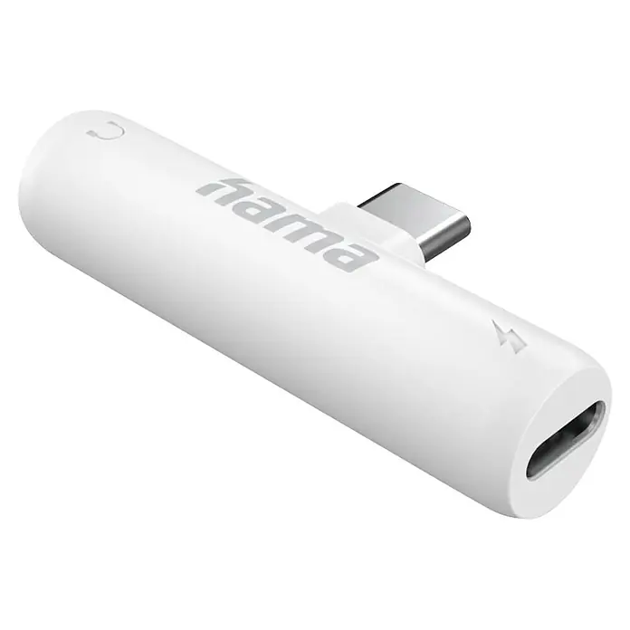 Hama Audio-Adapter 00201723 Audio-Adapter USB-C - 35-mm-Klinke USB-C PD inkl. Ladefunktion -  - Weißer Hama USB-C Adapter mit USB-C-Ladeport und Kopfhöreranschluss für Audio.