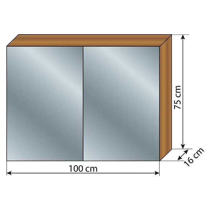 AcquaVapore Spiegelschrank Fertigdusche City-SPS-B080-F09-LED-EBox - B x H: 16 x 75 cm - Brauner Spiegelschrank mit zwei Türen, 100x75x16 cm.