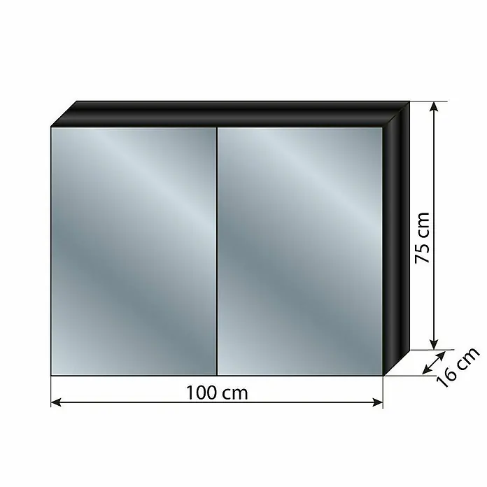 AcquaVapore Spiegelschrank Fertigdusche City-SPS-B100-F07-LED - B x H: 16 x 75 cm - Spiegelschrank für Badezimmer mit zwei Türen und schwarzem Rahmen. Maße: 100x75x16 cm.