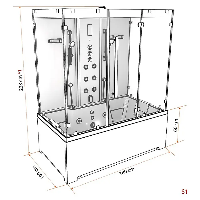 AcquaVapore Komplettdusche Dampfdusche K80-SW-EH-C-EC-SC - Schwarz - Moderne weiße Duschkabine aus Glas mit integrierter Badewanne, Massagedüsen und Handbrausen für ein umfassendes Duscherlebnis.