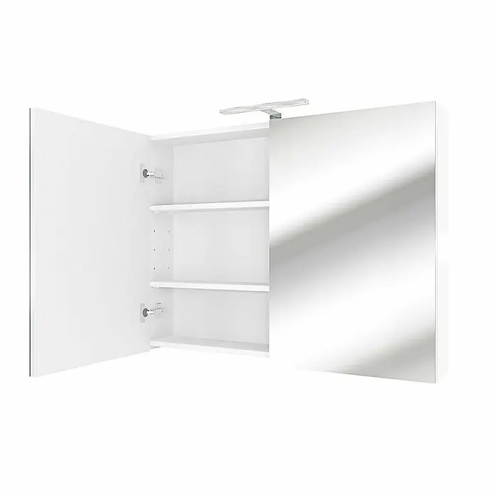 AcquaVapore Spiegelschrank Fertigdusche City-SPS-B100-F01-LED - B x H: 16 x 75 cm - Weißer Spiegelschrank mit einer offenen Tür, Innenregalen und einer oberen Beleuchtung.