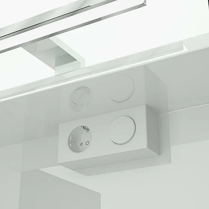 AcquaVapore Spiegelschrank Fertigdusche City-SPS-B100-F01-LED - B x H: 16 x 75 cm - Weiße Unterbau-Steckdosenleiste mit zwei Steckdosen zur unauffälligen Montage.