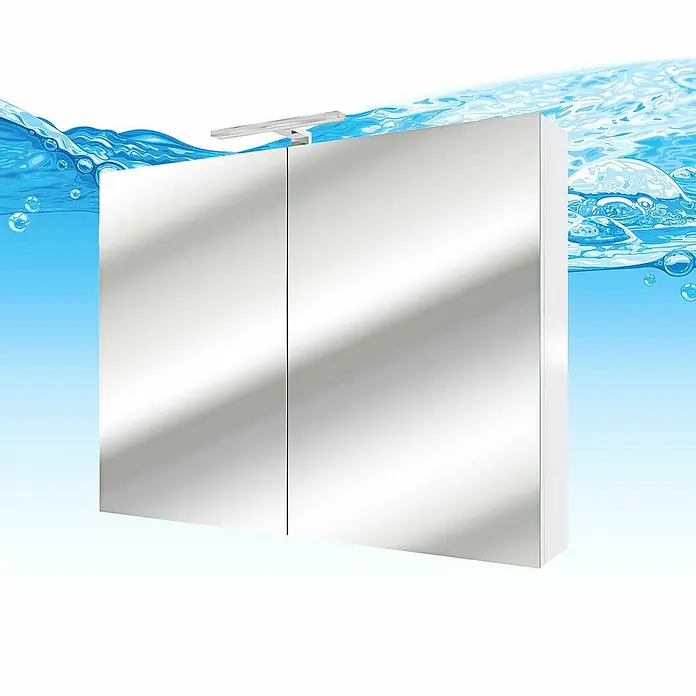 AcquaVapore Spiegelschrank Fertigdusche City-SPS-B100-F01-LED - B x H: 16 x 75 cm - Spiegelschrank mit zwei Türen und integrierter LED-Beleuchtung.