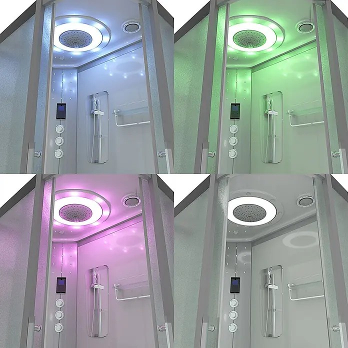 AcquaVapore Komplettdusche Fertigdusche D60-70M1R-EC - Weiß - Moderne Duschkabine mit mattem Glas, Metallrahmen und mehrfarbiger LED-Beleuchtung, inklusive Kopfbrause, Handbrause und Bedienfeld.