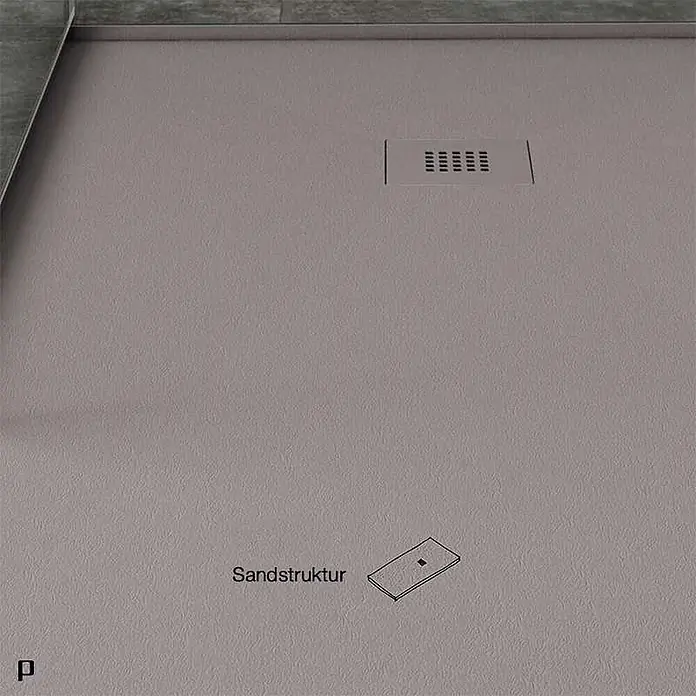 Poalgi Duschwanne Arena - L x B: 200 x 80 cm, Verbundwerkstoff, Grau - Matte taupe Duschwanne mit haptischer Sandstruktur und elegantem integrierten Linienablauf.