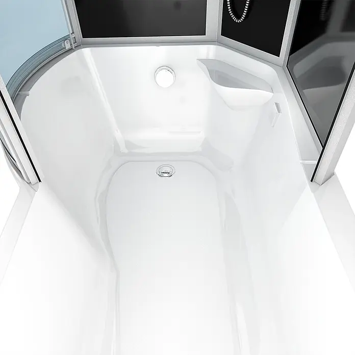 AcquaVapore Komplettdusche Fertigdusche K50-R32-EC - Schwarz - Weißer Viertelkreis-Duschwanne mit rutschhemmendem Boden und integriertem Abfluss für Duschkabine.