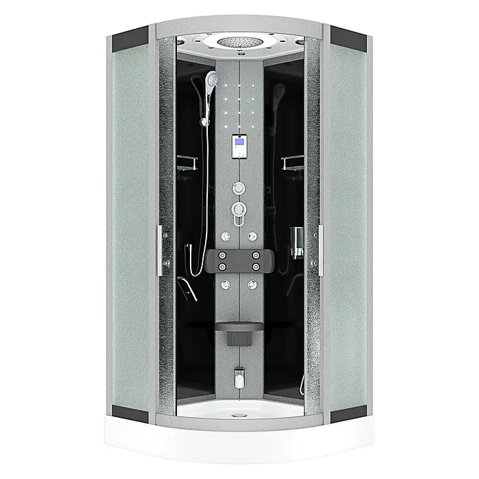 AcquaVapore Komplettdusche Dampfdusche D58-23M2-EC - Schwarz - Moderne graue Eckduschkabine mit mattiertem Glas, Regendusche, Handbrause, Massagedüsen und digitalem Bedienfeld.