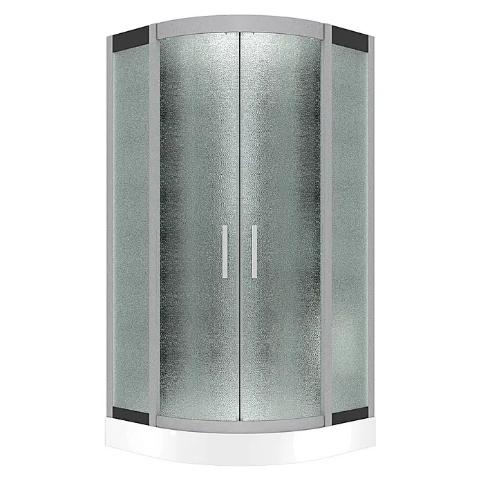 AcquaVapore Komplettdusche Dampfdusche D58-03M2 - 80 x 80 x 215 cm, Schwarz - Viertelkreis-Duschkabine mit mattiertem Glas, grauem Rahmen, weißer Wanne und vertikalen Griffen.
