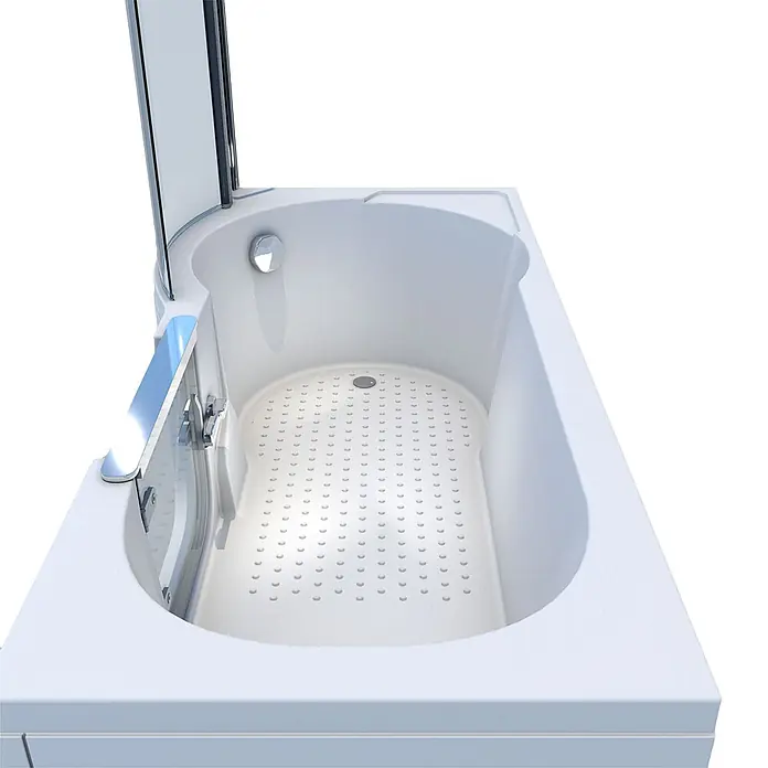 AcquaVapore Komplettdusche Fertigdusche S12D-R - 85 x 170 x 200 cm, Weiß - Weiße Badewanne mit Antirutschboden, integrierter Glas-Duschabtrennung und Chromarmaturen.