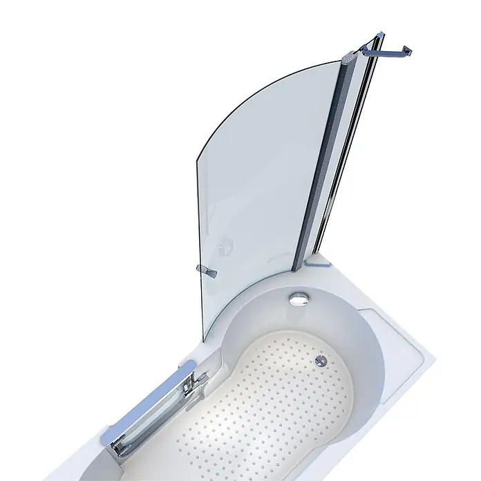 AcquaVapore Komplettdusche Fertigdusche S12D-R - 85 x 170 x 200 cm, Weiß - Weiße Badewanne mit schwenkbarer Duschwand aus Klarglas und strukturierter Antirutschmatte zum sicheren Duschen.