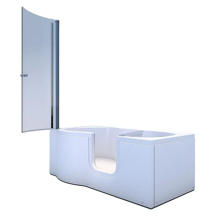 AcquaVapore Komplettdusche Fertigdusche S12D-R - 85 x 170 x 200 cm, Weiß - Weiße begehbare Badewanne mit integrierter transparenter Glasduschwand und barrierefreiem Seiteneinstieg.