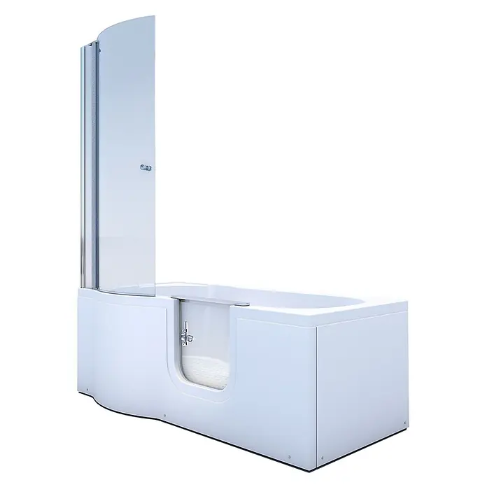 AcquaVapore Komplettdusche Fertigdusche S12D-R - 85 x 170 x 200 cm, Weiß - Weiße begehbare Badewanne mit integrierter Glas-Duschwand.