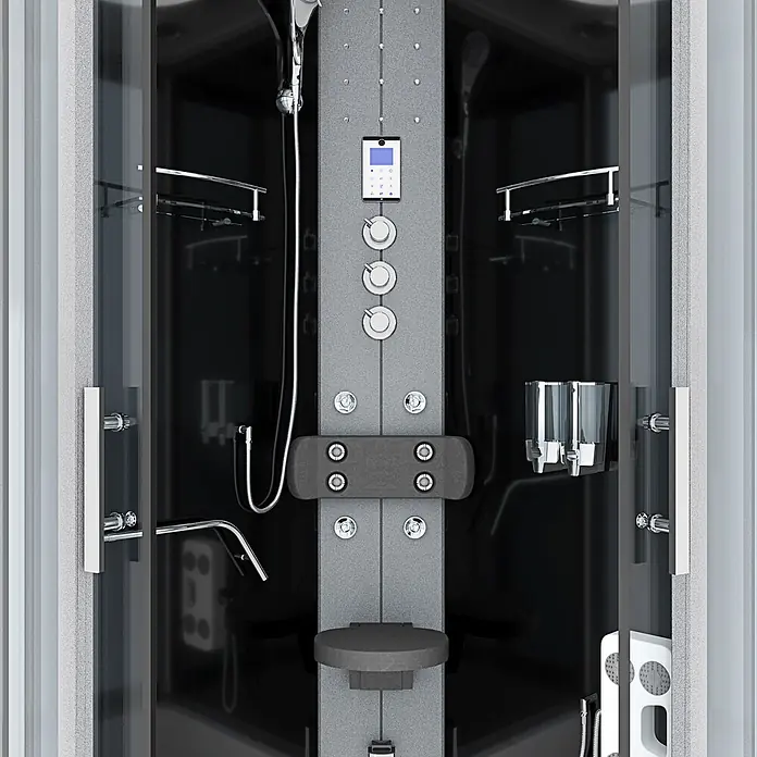 AcquaVapore Komplettdusche Dampfdusche D58-03T3 - 80 x 80 x 215 cm, Schwarz - Moderne schwarze und graue Duschkabine mit digitaler Steuerung, mehreren Düsen und Klappsitz.