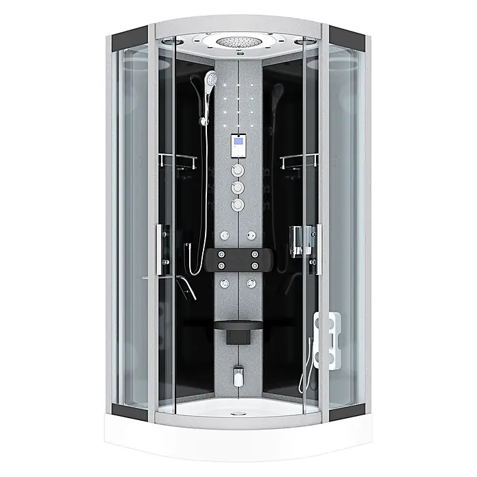AcquaVapore Komplettdusche Dampfdusche D58-03T3 - 80 x 80 x 215 cm, Schwarz - Moderne graue und schwarze Multifunktions-Eckduschkabine mit Klarglastüren, Kopf- und Handbrause sowie Massagedüsen.
