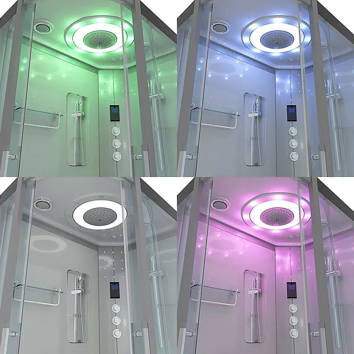 AcquaVapore Komplettdusche Dampfdusche D60-70T3L-EC - Weiß - Moderne Duschkabine mit Glaspaneelen und integrierter, farbwechselnder LED-Beleuchtung.