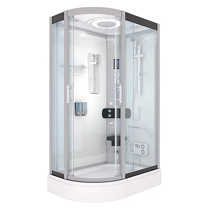 AcquaVapore Komplettdusche Dampfdusche D60-70T3L-EC - Weiß - Moderne Dampfduschkabine mit Klarglastüren, weißer Basis und integriertem Mehrstrahlsystem.
