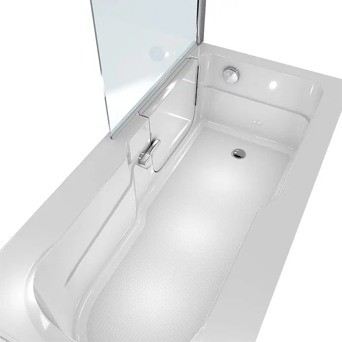 AcquaVapore Komplettdusche Fertigdusche S17D-R-EC - 75 x 150 x 210 cm, Weiß - Weiße begehbare Badewanne mit Duschabtrennung aus Klarglas und Chromgriff, mit rutschfester Oberfläche.