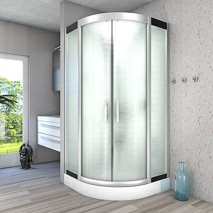 AcquaVapore Komplettdusche Dampfdusche D58-00M3 - 80 x 80 x 215 cm, Weiß - Gebogene Viertelkreis-Duschkabine mit mattierten Glastüren und weißem Sockel, ideal für Eckinstallationen im Badezimmer.