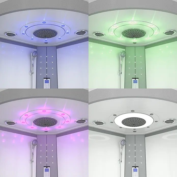 AcquaVapore Komplettdusche Dampfdusche D58-00M3 - 80 x 80 x 215 cm, Weiß - Moderne Duschkabine mit Kopfbrause, Handbrause, Bedienfeld und anpassbarer, farbwechselnder LED-Beleuchtung.