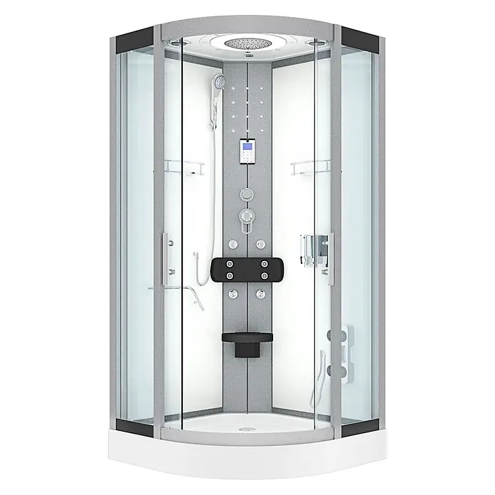 AcquaVapore Komplettdusche Fertigdusche D58-00T0-EC - 80 x 80 x 215 cm, Weiß - Moderne graue Duschkabine aus Glas mit Regendusche, Handbrause, Massagedüsen, digitaler Steuerung und integriertem Sitz.