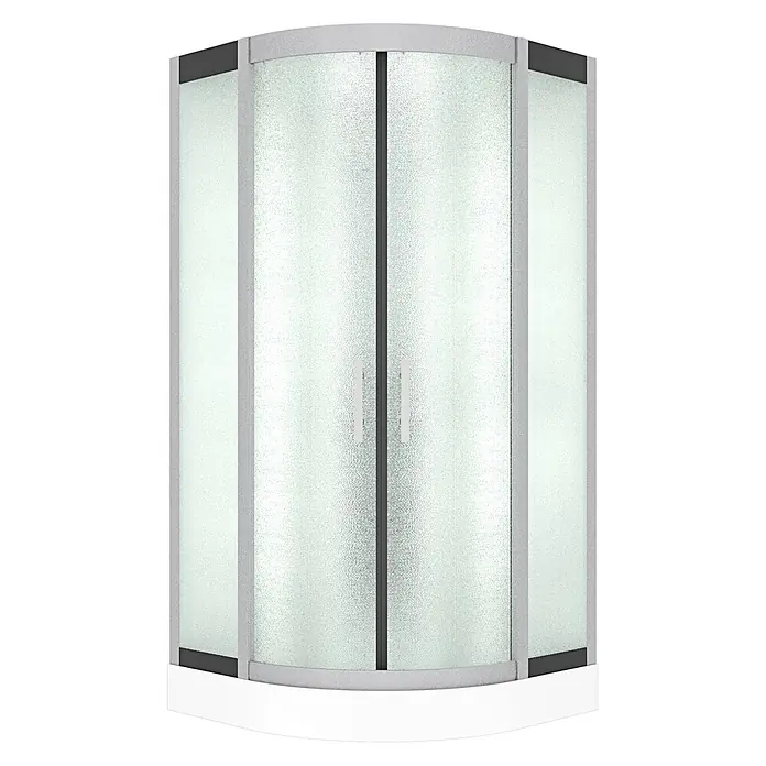 AcquaVapore Komplettdusche Fertigdusche D58-10M0 - 90 x 90 x 215 cm, Weiß - Viertelkreis-Duschkabine mit mattiertem Glas, grauem Rahmen und weißem Sockel.