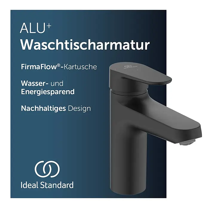 Ideal Standard Alu+ Waschtischarmatur - Höhe: 160 cm, Schwarz - Schwarze ALU+ Waschtischarmatur, wasser- und energiesparend mit FirmaFlow®-Kartusche.