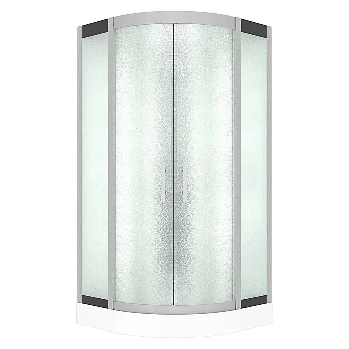 AcquaVapore Komplettdusche Dampfdusche D58-00M3 - 80 x 80 x 215 cm, Weiß - Runddusche mit Milchglasscheiben, grauem Rahmen und weißer Duschwanne.