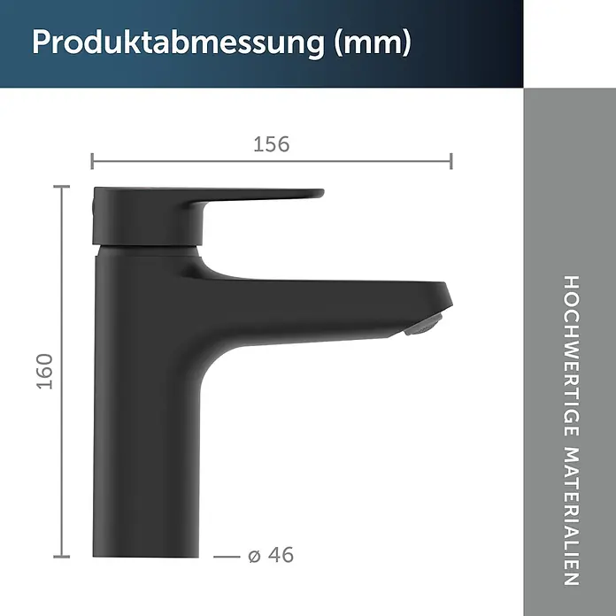 Ideal Standard Alu+ Waschtischarmatur - Höhe: 160 cm, Schwarz - Schwarze Einhebel-Armatur mit Maßen: 160mm Höhe, 156mm Breite und 46mm Sockeldurchmesser.