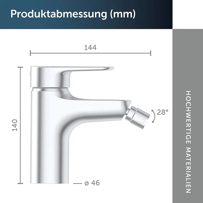 Ideal Standard Alu+ Bidetarmatur - Höhe: 140 mm, Silber - Verchromte Bidetarmatur mit Maßen: Höhe 140mm, Breite 144mm, Durchmesser 46mm, Auslaufwinkel 28°.