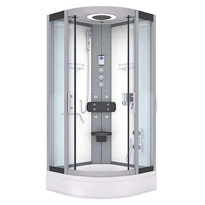 AcquaVapore Komplettdusche Fertigdusche D58-60T1 - Weiß - Moderne graue und weiße Dampfduschkabine mit Klarglas, mehreren Massagedüsen, Handbrause und Kopfbrause.