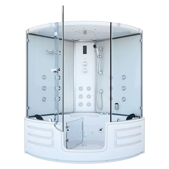 AcquaVapore Komplettdusche Dampfdusche K70-WS-EH-EC - Weiß - Weiße Hydromassage-Duschkabine mit integrierter Badewanne, Glastüren, Handbrause, Regendusche und Körperdüsen.