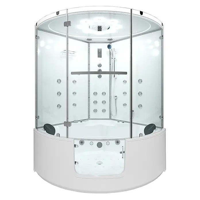 AcquaVapore Komplettdusche Dampfdusche K60-WS-TH - Weiß - Weiße moderne Duschkabine mit Klarglaswänden, mehreren Massagedüsen und integrierter Badewanne.