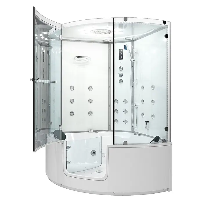 AcquaVapore Komplettdusche Dampfdusche K60-WS-TH - Weiß - Moderne weiße Glas-Duschkabine mit integrierter Badewanne, Hydromassage-Düsen und Duschsystem.