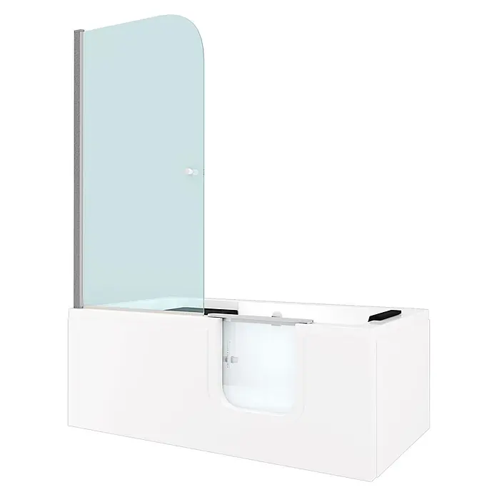 AcquaVapore Komplettdusche Fertigdusche S15D-R - Weiß - Weiße Walk-in-Badewanne mit integrierter Duschwand aus Klarglas und Einstiegstür.