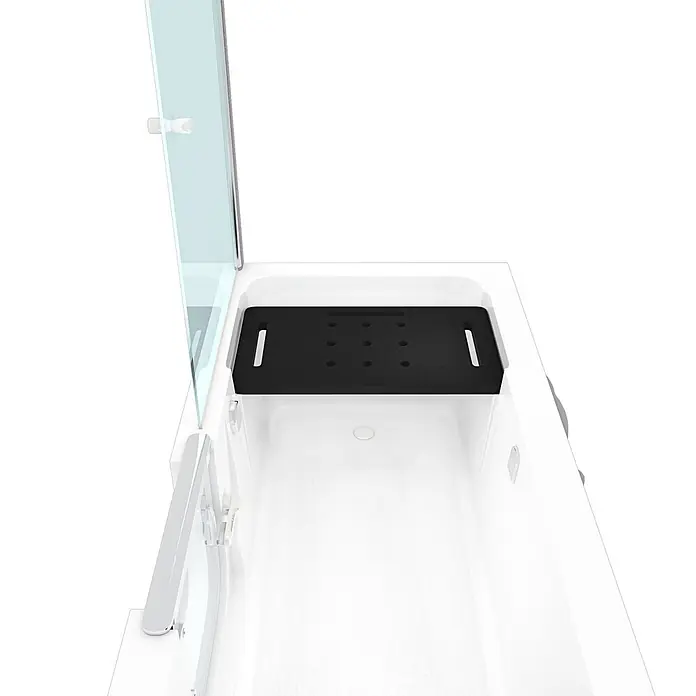 AcquaVapore Komplettdusche Fertigdusche S15D-R - Weiß - Weiße Badewanne mit schwarzem, perforiertem Badesitz zur Unterstützung beim Duschen oder Baden.