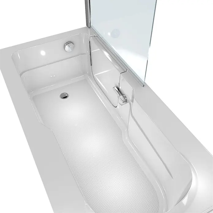 AcquaVapore Komplettdusche Fertigdusche S17D-L - Weiß - Weiße Badewanne mit rutschfester Bodenstruktur und klappbarer Glasduschwand. Mit Chromablauf und Griff.