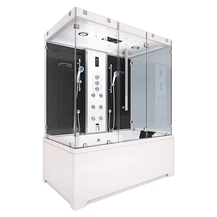 AcquaVapore Komplettdusche Dampfdusche K80-SW-TH-B - Schwarz - Moderne weiße und schwarze Duschkabine mit klarem Glas, integrierter Badewanne und Multi-Jet-Duschsystem.