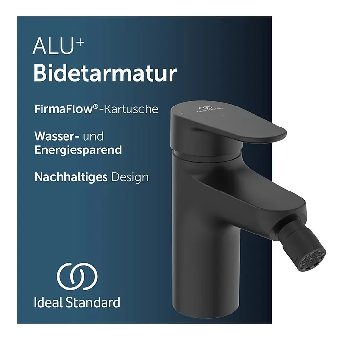 Ideal Standard Alu+ Bidetarmatur - Höhe: 140 mm, Schwarz - Ideal Standard schwarze, matte Bidetarmatur mit wasser- und energiesparendem Design.