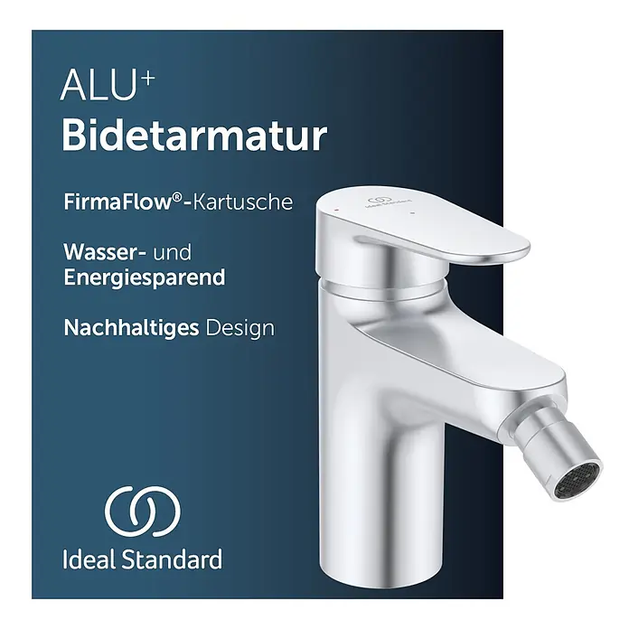 Ideal Standard Alu+ Bidetarmatur - Höhe: 140 mm, Silber - Ein chromfarbener Bidetarmatur von Ideal Standard mit modernem, minimalistischem Design.